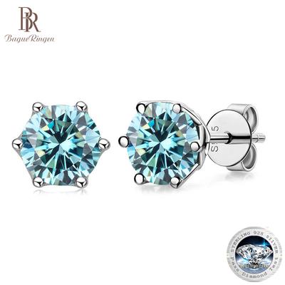 Boucles d'oreilles à tige BagueRingen en véritable moissanite couleur D de 0,5 à 1 carat pour femme, en argent sterling 925 de qualité supérieure, bijoux de mariage scintillants