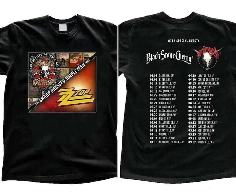 Lynyrd Skynyrd ZZ Top Tour 2024 Shirt ZZ Top World Tour 2024 Shirt Lynyrd Skyn Unisex T-Shirt XL