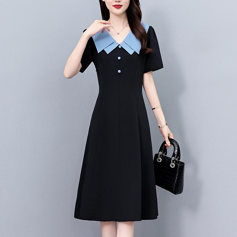 Casual Plus Size Color Block Patchwork Mid-Length Summer Dress - Slimming, Short Sleeve