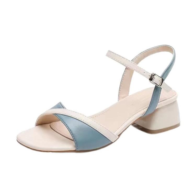 One Word with Sandals Fairy Style 2025 New Summer Women's Shoes Fashion Medium Heel Color Matching High Heel Thick Heel Shoes