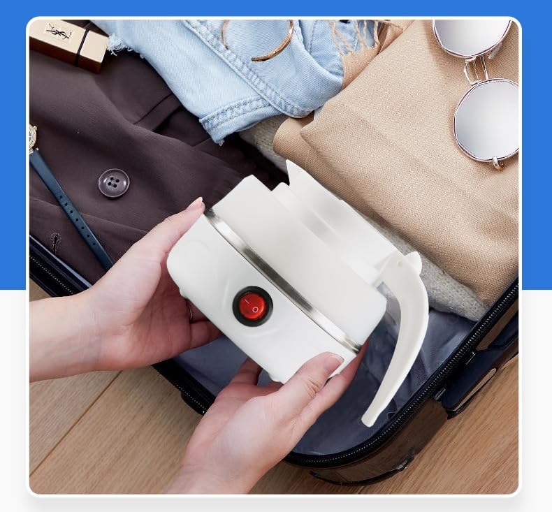 Ongwan Foldable Travel Electric Kettle, Silicone, Fast Boiling, Compact, Easy Storage, White, for Cafes, Camping, Home Use, Bottles, Cute Stainless St