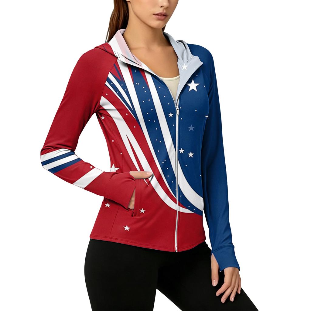 Women's Zip Up Hooded Long Sleeve Jacket with Festive Pattern & Pockets