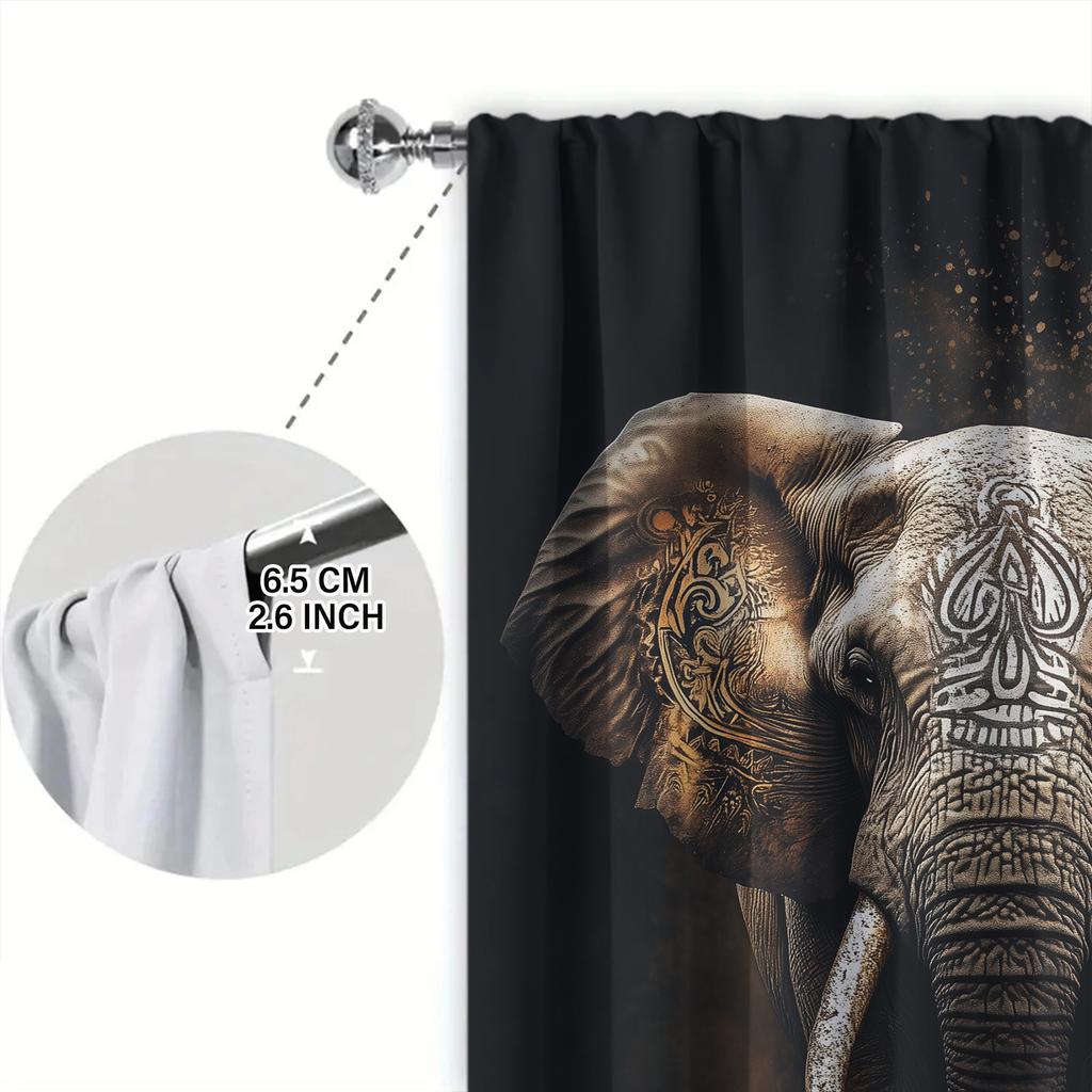 2 pezzi Tenda con Stampa Elefante per Decorazione Casa - Trattamento Finestra con Passante per Asta per Camera da Letto, Ufficio, Cucina, Soggiorno e Studio