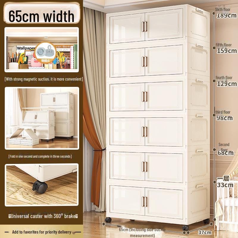 "45-85cm Multi-Layer Plastic Storage Cabinet with Door - Baby Wardrobe Rack"