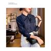 Bow-tie chiffon women's long-sleeve shirt, 2026 new model, spring and autumn blue blouse