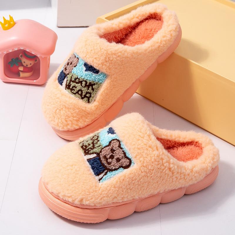Cute Children's Cotton Slippers, Warm In Autumn and Winter, Home Interior Thick Bottom, Non-slip, Soft and Silent, Thickened Plush Drag, Classmate