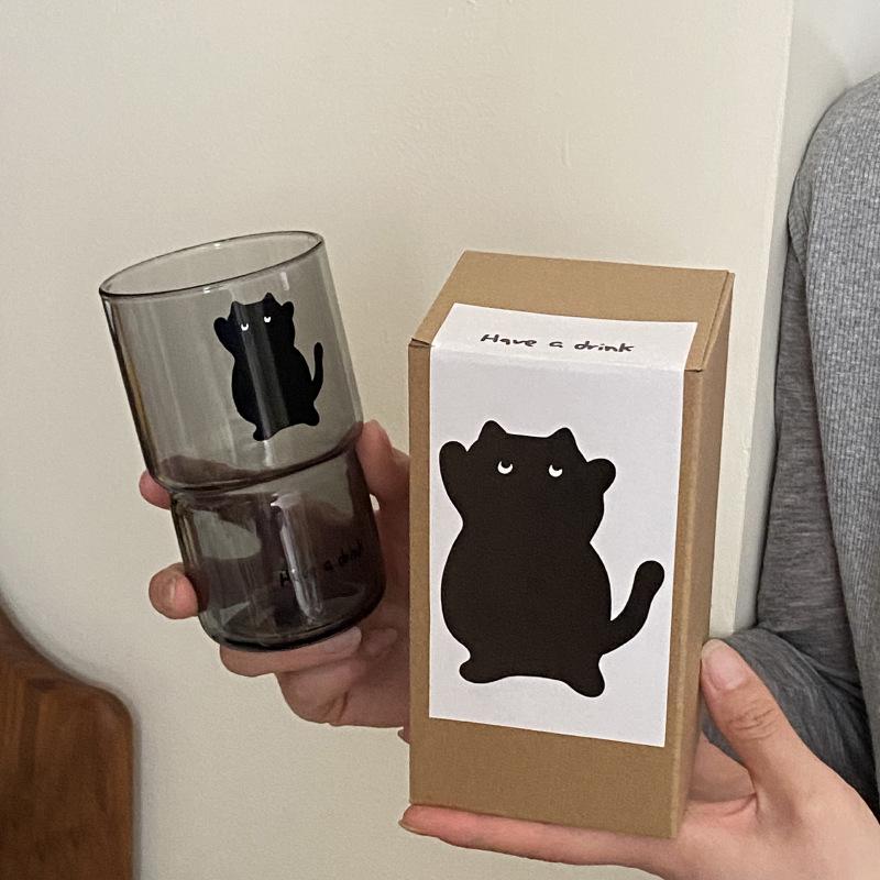 Niche Homemade Black Cat Tempered Glass Cup, Han Nai High Temperature Water Cup Gift, Can Be Stacked Cold Drink Cup