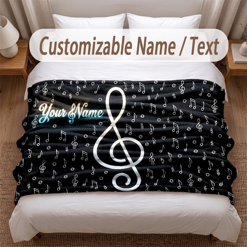 Music General Theme Soft Blanket Personalized Custom Name Text Print Warm Blanket Home Sofa Bedroom Decor