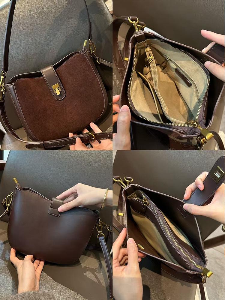 2025 Retro Fashion Genuine Leather Women's Frosted Cowhide Shoulder Crossbody Saddle Bag