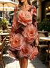 Spring Autumn Women Dress Casual Long Sleeve O-neck 3D Print Loose A-Line Dress Oversized Home Wear Robe