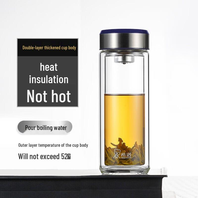 HEENOOR 390ML Double-Wall Glass Tea Infuser Bottle