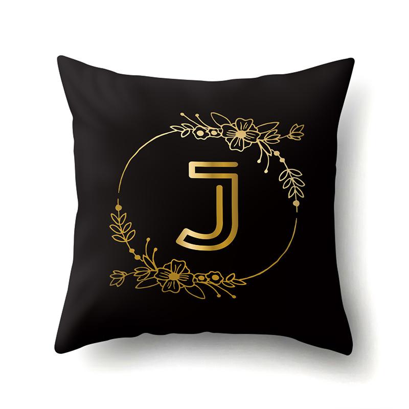 Polyester Pillowcase Black Gold Flower Home Decoration Print Pillowcase 26 English Letter Cushion Cover