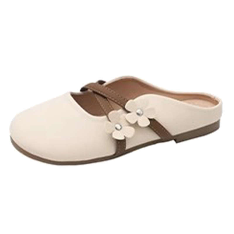 Flat-bottomed bag head half slippers women's summer outer wear 2025 new one-pedal evening women's shoes half-tot Mary Jane single shoes