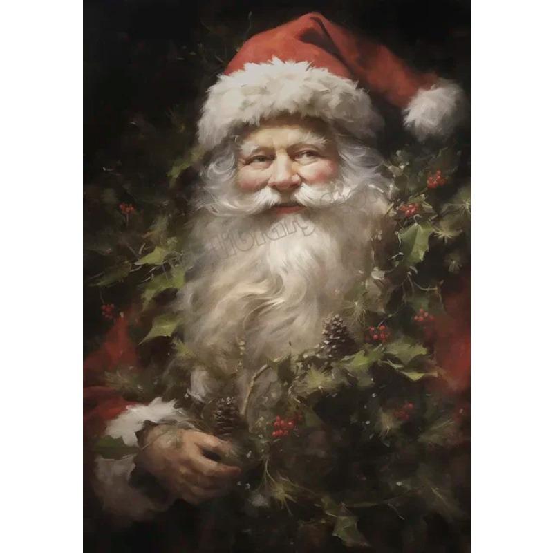 Vintage Weihnachtsmann Porträt Leinwandbild Mistelzweig Briefe lesen Spielzeug Kekse Weihnachts-Wanddeko Heimdeko Poster Pr