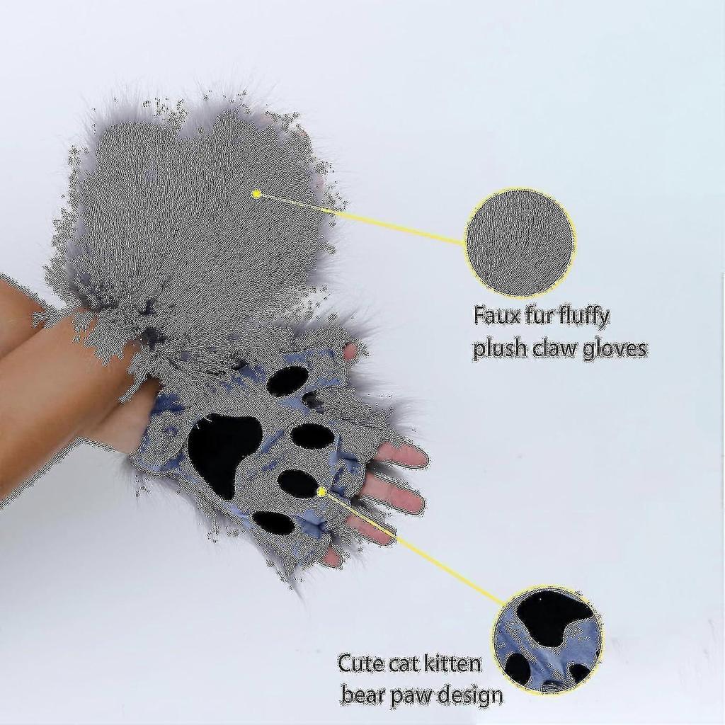 2024Faux Fur Fox Tail Cat Wolf Cosplay Costume Set Plush Mask Fluffy Paw Gloves Halloween Christmas