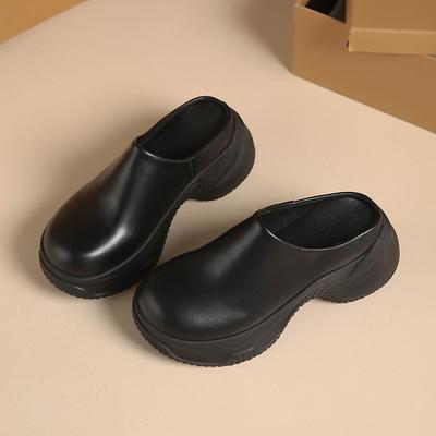 Mode CRLAYDK Damen Slipper Pantoletten Rückenfrei Gehen Leder Keil Slipper Leder Lässig Damen Höhe Erhöhung Pantoletten
