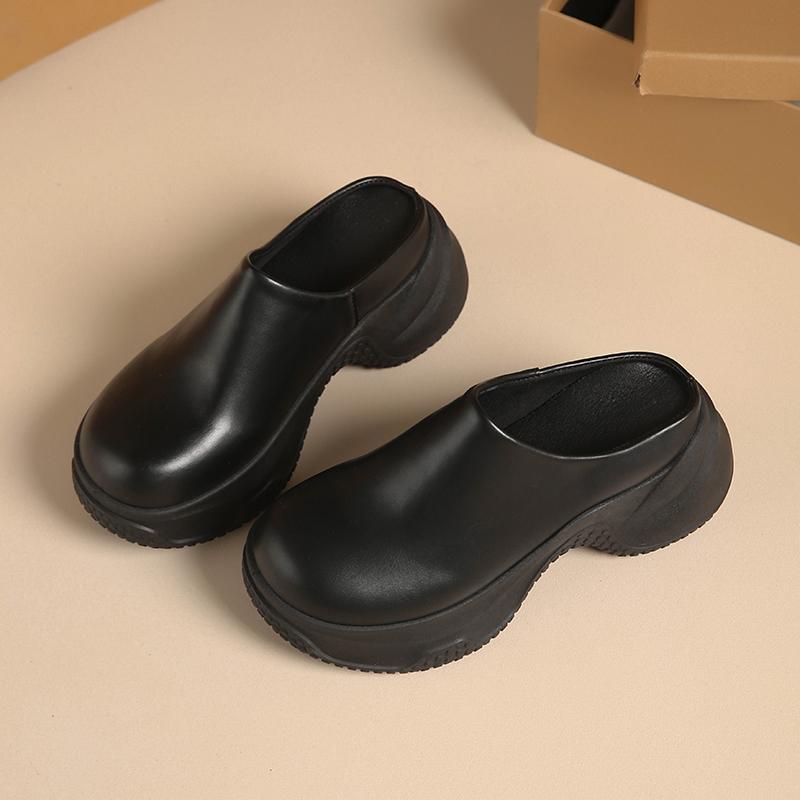 CRLAYDK Women Slip On Mules Slippers Backless Walking Leather Wedge Loafers Leather Casual Ladies Height Increase Slides