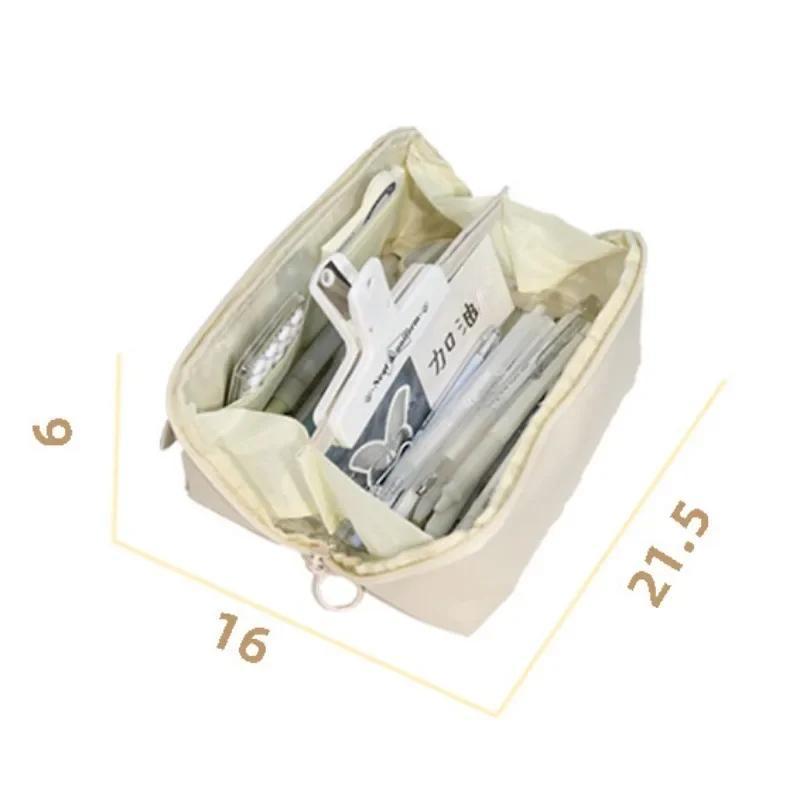 Korean Cute Candy Color Hemp Rope Large Opening Pencil Case Large Capacity Multi-layer Pen Bag Stationery Back To School Supply