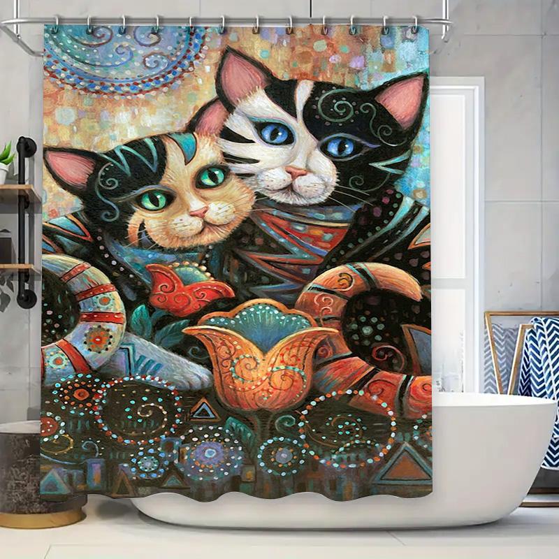 Colorful Cat Shower Curtain Home Decor Artistic Print Wall Hanging For Bathroom Decoration 69X70 Inches