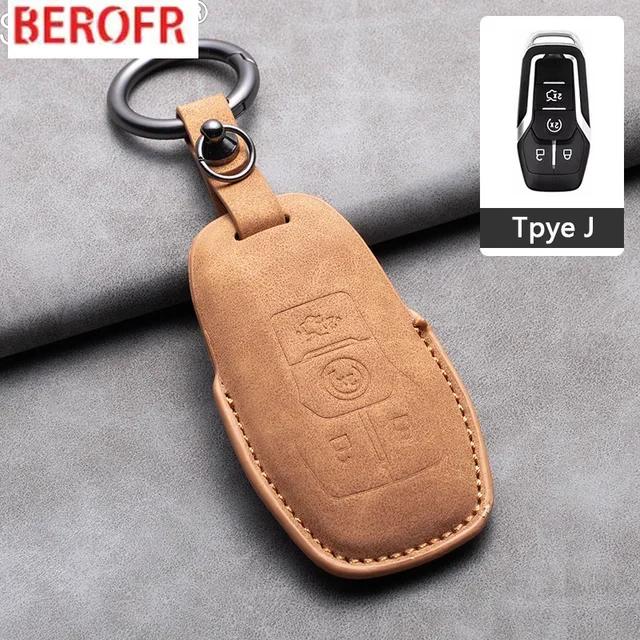 Auto Accessories Leather Car Key Case Cover Keychain For Ford Fusion Mustang Explorer F150 F250 F350 Ecosport Edge S-Max Ranger