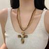 Multicolor Beaded Chain Necklace Metal Pendant Sweater Necklace Trendy Gothic Cross Necklace  Women