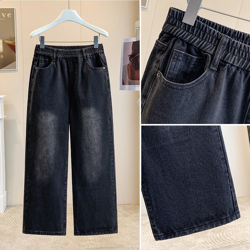 DIMANAF 2026 Autumn Winter New Plus Size Women Jeans Long Pants Denim Bottoms Casual Elastic Waist Pants Vintage Lday Black