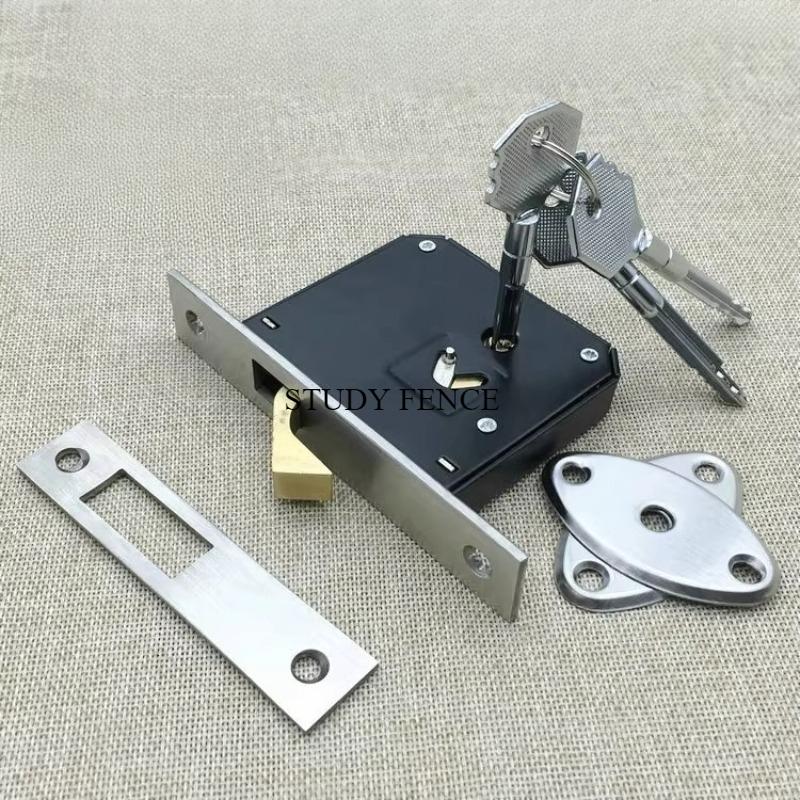 Aluminum Alloy Sliding Door Hook Lock Stealth Mortise Lock for Wooden Door Framed Glass Door Cross Key Hardware Accessories