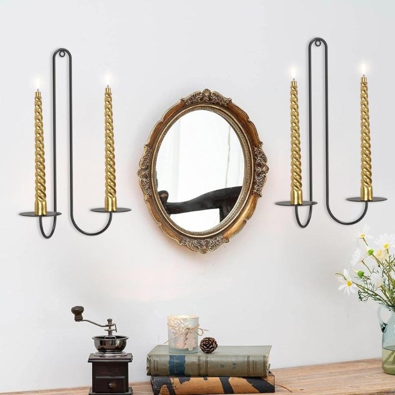 Elegant Black Wall Candle Sconces Decorative Double Armed Wall Hanging Iron Candle Holders for Warm Lighting Home Decors