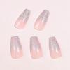 24Pcs Glossy Ballet Press On Nail with Glitters French Tips Full Cover Artificial Nail Manicure Decoration for Women