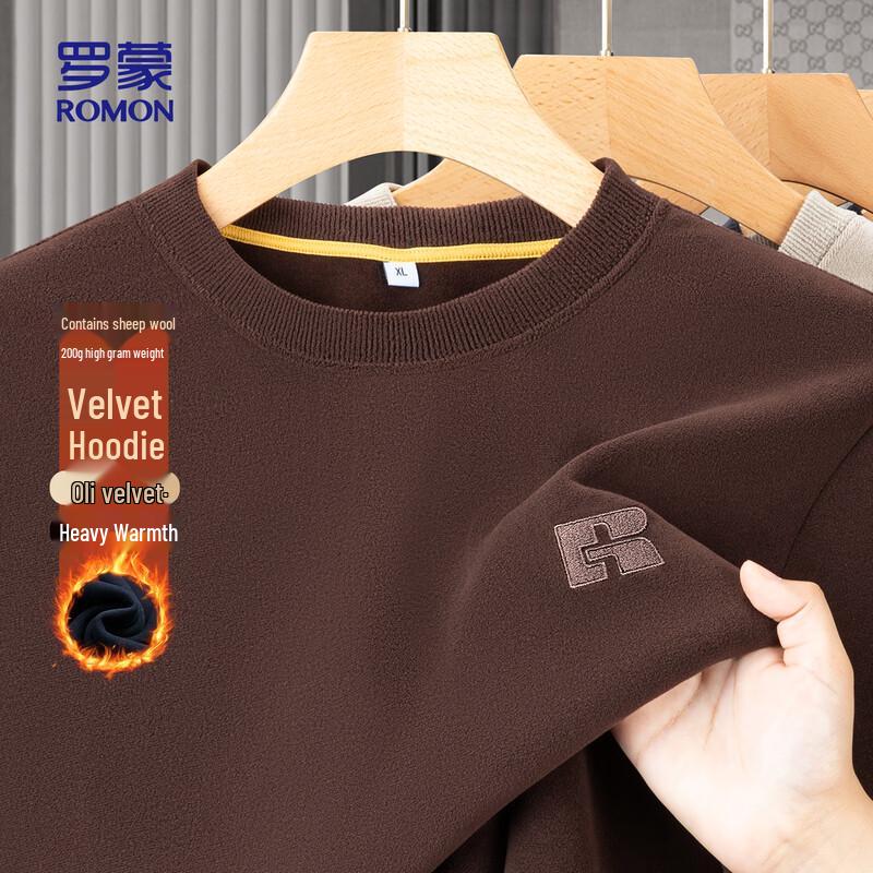 

ROMON Men s Round Neck Fleece-Lined Wool Blend Sweatshirt 2XL (185)