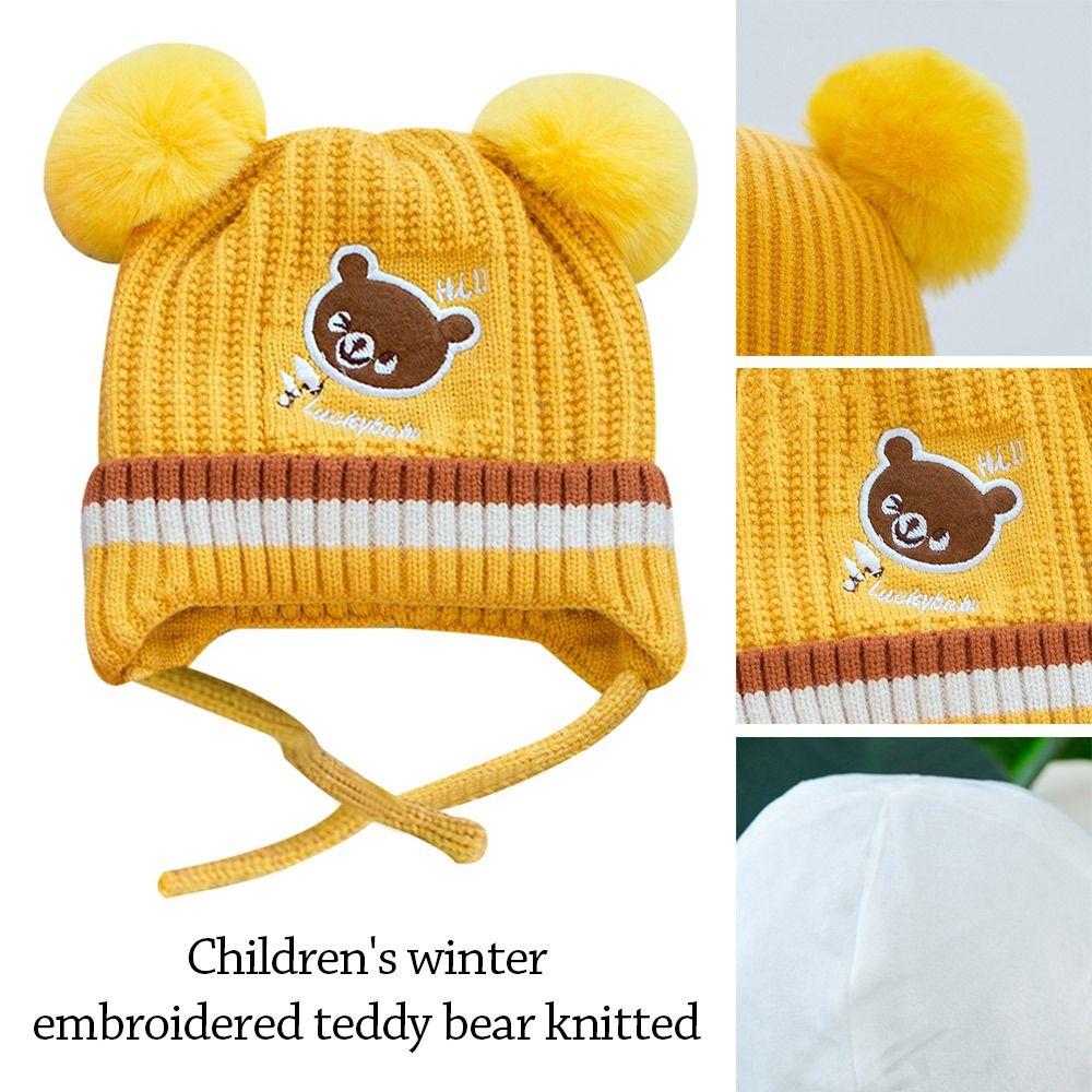1-3Year Soft Winter Hat Plush Ball Beanie Hats Windproof Children Warm Cap  Boys Girls