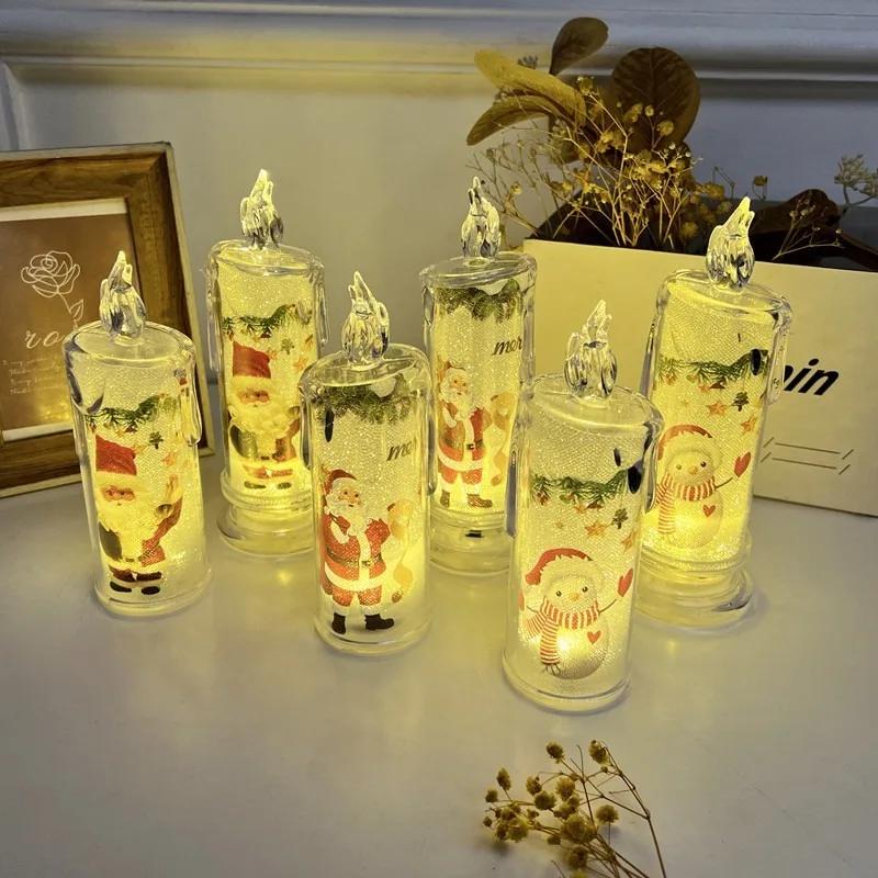 1-10PCS LED Simulation Flameless Candle Transparent Built in Printed Electronic Candle for Christmas Ambient Lighting Decor