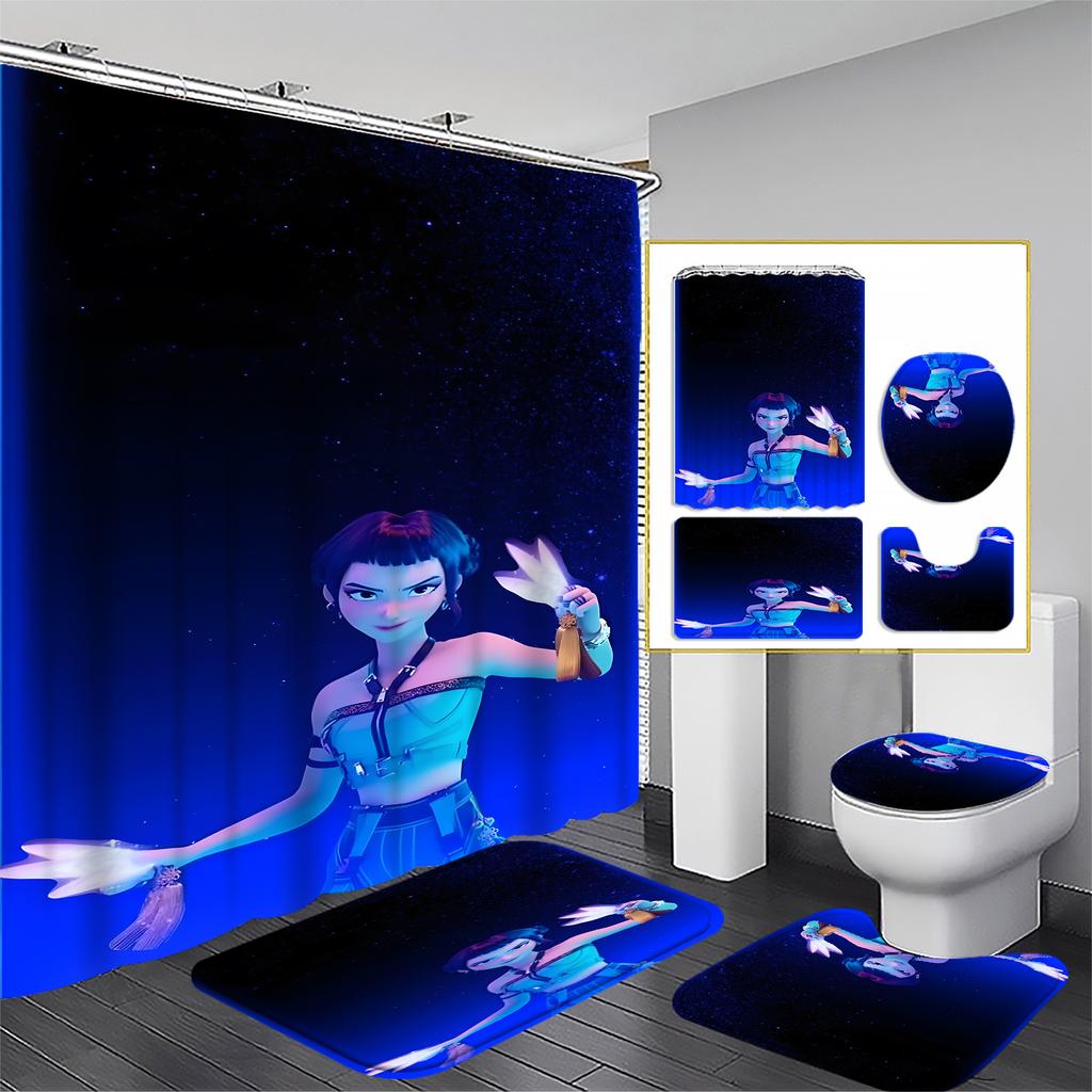 Snowman Print Toilet Bathroom Mat And Shower Curtain Four-Piece Set