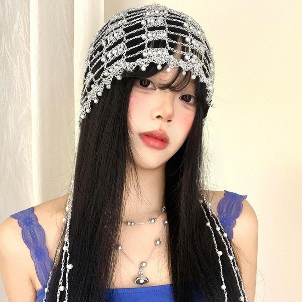 Shining Crystal Chain Beaded Hats Handmade Mesh Hair Accessories  Women Summer Autumn