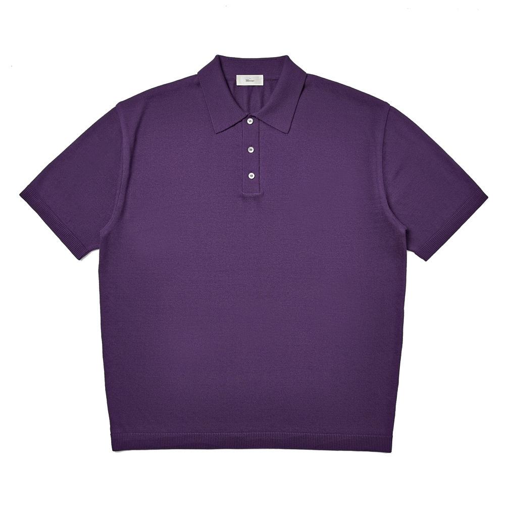 Berno [Casual]Linen Like Button Polo Knit Violet Xl
