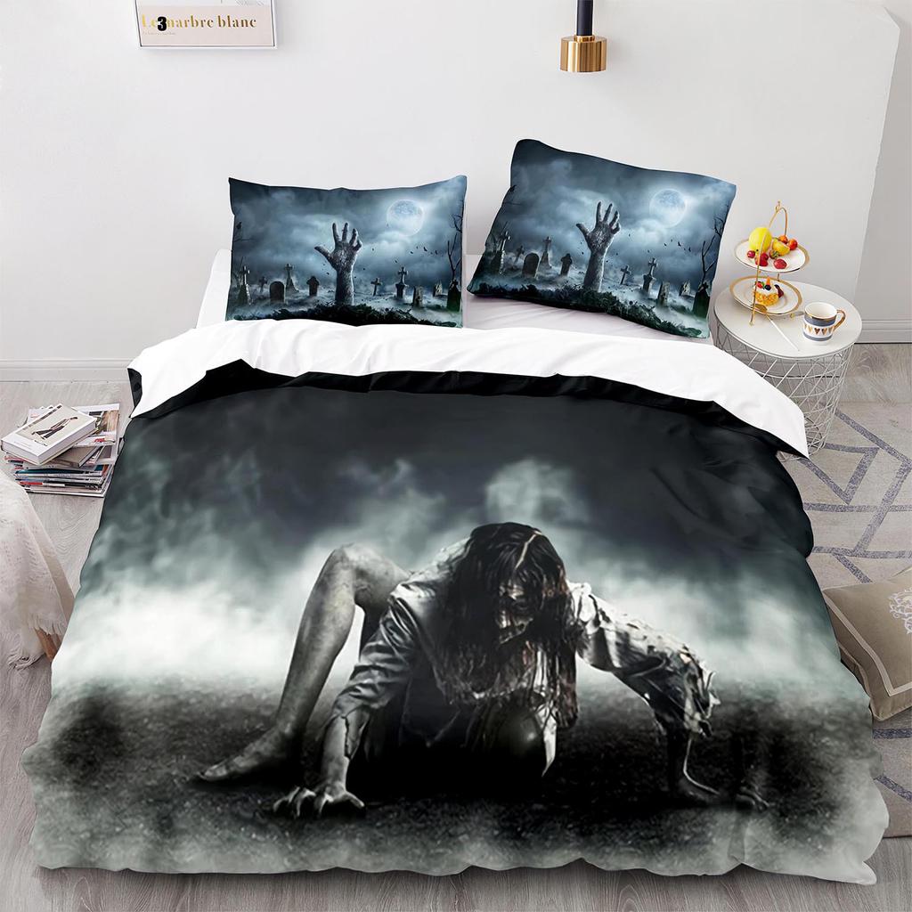 Horror Theme Duvet Cover Set Gothic Spooky Bedding Set for Teens Adult Men Terror Halloween Quilt Cover King/Queen/Full Size