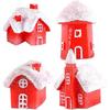 Miniature Christmas Village Houses Mini Christmas Glitter Snow Villa House Ornaments Christmas Decoration For Dollhouse Fairy Garden4pcsred