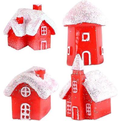 Miniature Julelandsby Huse Mini Jule Glitter Sne Villa Hus Pynt Jule Dekoration Til Dukkehus Fe Have 4 stk rød