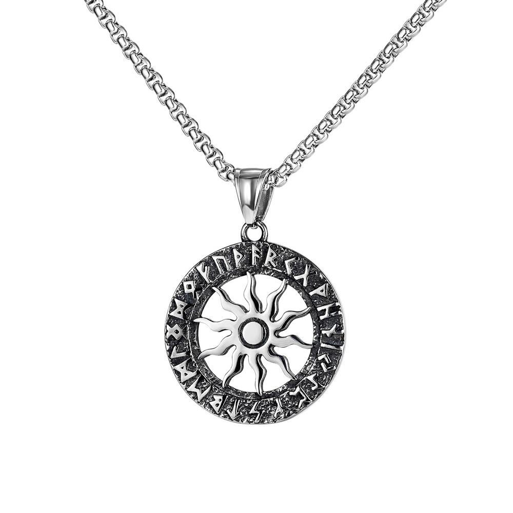 Vintage słońce bóg Apollo naszyjnik moda okrągły Nordic ze stali nierdzewnej Viking Rune naszyjnik mężczyźni biżuteria Amulet prezent