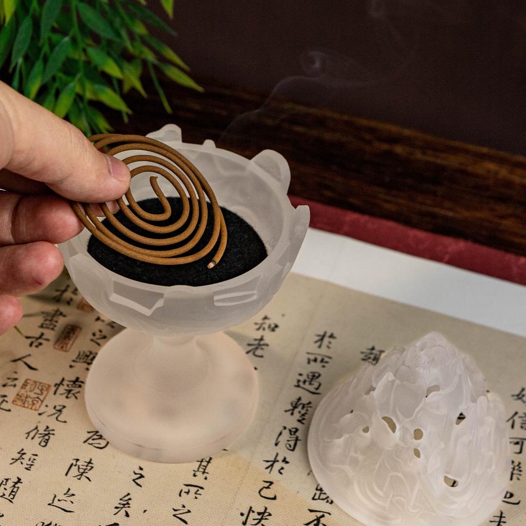 White Colored Glass Boshan Incense Burner,Chinese Zen Style Ornament,Incense Seal Making Furnace Incense Tea Ceremony,Coil Incense Aromatherapy Burner