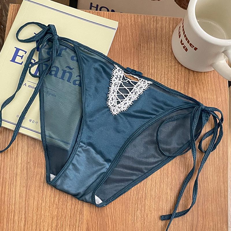 

«Женские бесшовные сетчатые кружевные трусики во французском стиле, дышащие, быстросохнущие, с низкой талией» XL синий