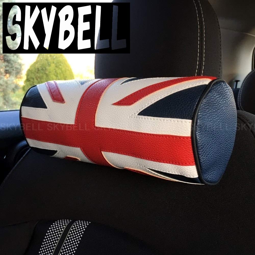 Skybell Neck Pad Car 2 Pieces Mini Cooper BMW MINI Compatible Accessories Neck Pillow Cylinder Faux Leather Convenient Item SKYBELL (Union Jack)