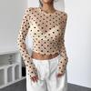 Frühling Y2K Sexy Durchsichtig Gepunktet Enganliegend Netz Rundhals Langarm T-Shirt Damen Mode Täglich Basis Lässig Enganliegend Damen Elegantes Oberteil