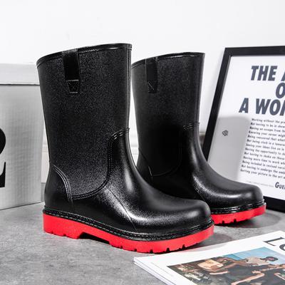 Fashion Style Men's Rain Boots Mid-Length Fashion Outdoor Men's Rain Boots Non-Slip Waterproof Wear-Resistant Shoes Kitchen Work Shoes