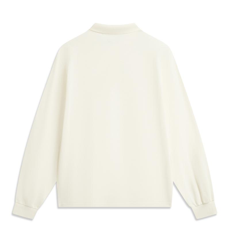 Li-Ning Casual Minimalist Solid Color Pullover Long Sleeve Polo Shirt Men tops Off-White APLV447-1