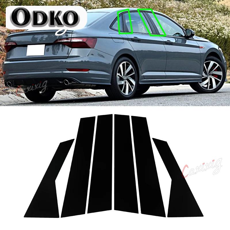 6 Pcs Car Glossy Piano Black Window Pillar Posts Door Trims Cover Sticker for VW Jetta    Auto Exterior Accessories