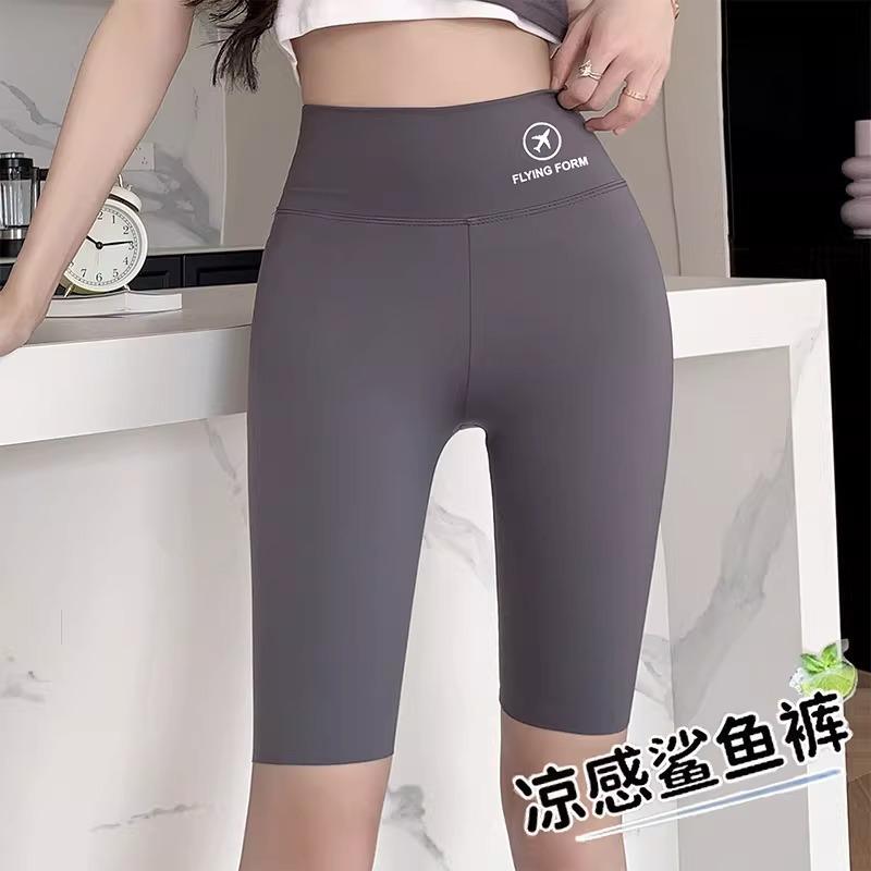 

Women s Summer High-Waist Shark Skin Yoga Shorts - Butt Lifting & Anti-Exposure Safety Design M серый