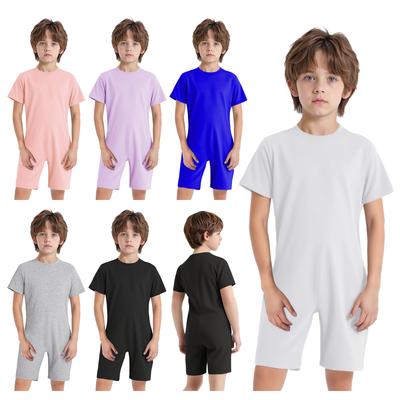 Kids Girls Boys Special Needs Adaptive Clothing Round Neck Short Sleeve Back Invisible Zipper Solid Color Jumpsuit