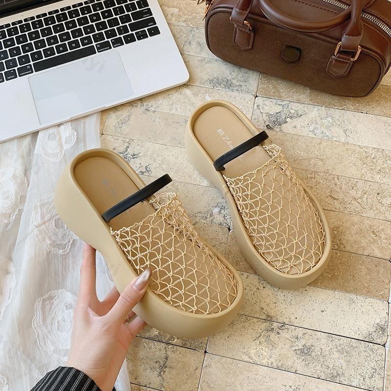 Summer Women Sandals Platform Slippers Wedges Mesh Hollow Mules High Heels Shoes 2026 Trend Beach Casual Shoes Comfort Slides