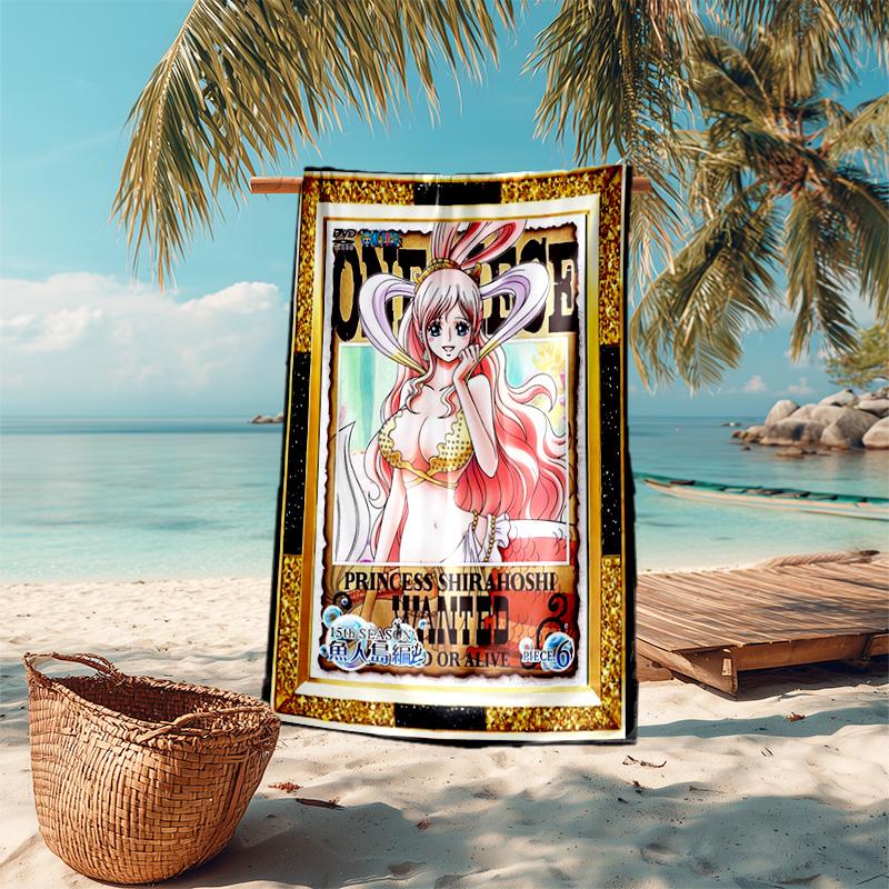 Classic Japanese Element Cartoon ONE PIECE Monkey D. Luffy Beach Towel Outdoor Camping Vacation Swimming Beach Towel Outdoor Absorbent Bath Towel Y22